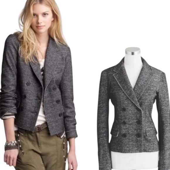 J. Crew Double Breasted Marled Thandie Blazer Heather Graphite Wool Blend - Picture 1 of 9